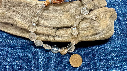 Rutilated Quartz Bead Strand - Faceted Coins - 12mm - 7”