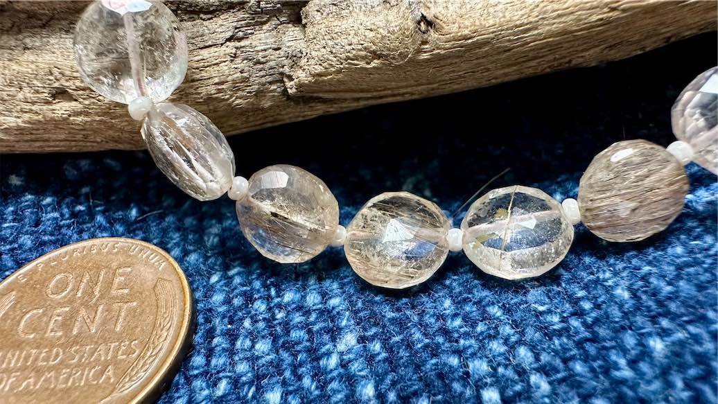 Rutilated Quartz Bead Strand - Faceted Coins - 8mm - 7”