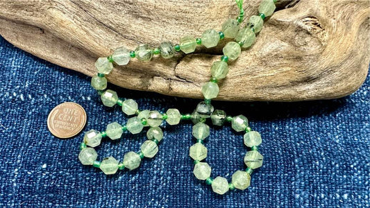 Prehnite Bead Strand - Faceted Lanterns - 7mm - 15.5”