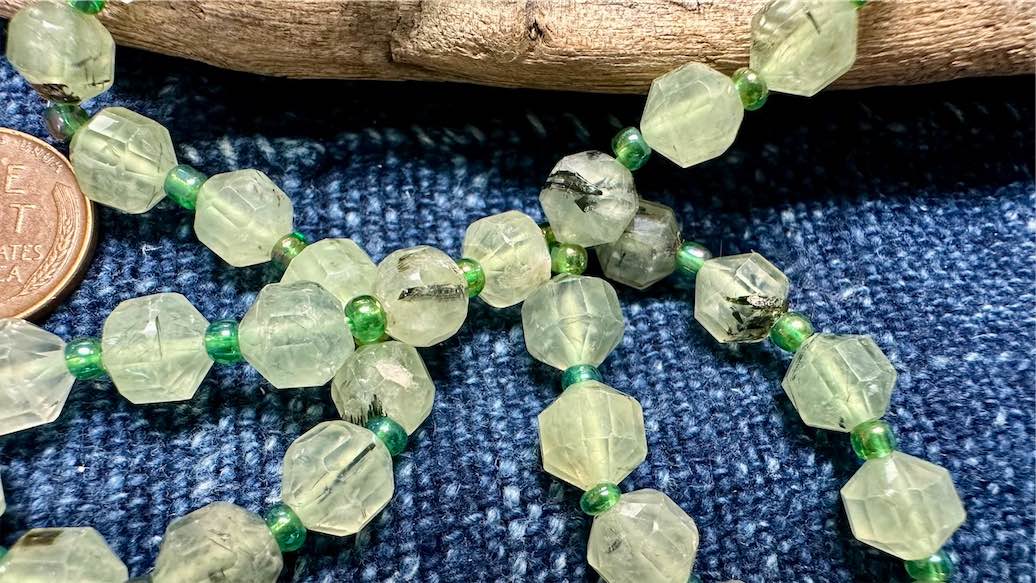 Prehnite Bead Strand - Faceted Lanterns - 7mm - 15.5”