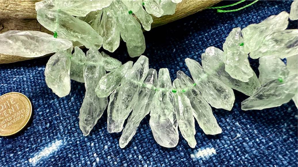 Prasiolite (Green Amethyst) Bead Strand - Rough-Cut Drops - 15mm - 40 mm - 16”