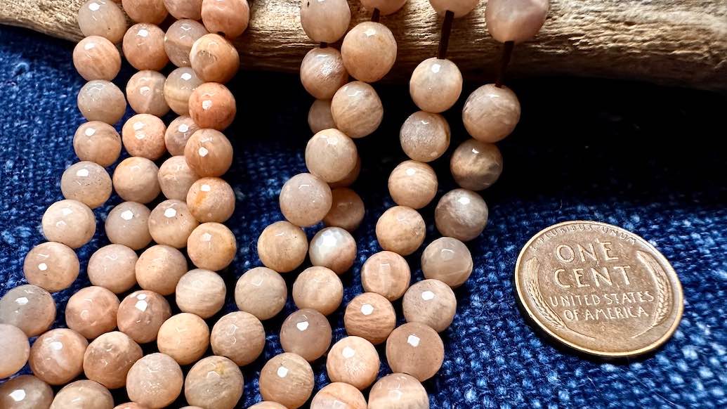 Peach Moonstone Bead Strand - Faceted Rounds - 6mm - 15.5”