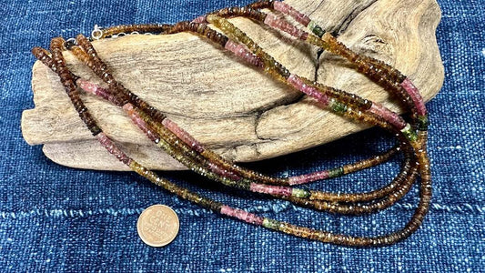 Tourmaline Bead Strand/Necklace - Faceted Heishi - 4mm - 16”