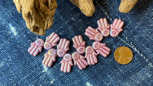 Czech Glass Strand - Hamsa - Pink AB - 20mm x 14mm - 12 Beads