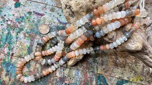 Multi-Moonstone Bead Strand - Graduated Faceted Rondelles - 7.5mm - 9.5mm - 18”
