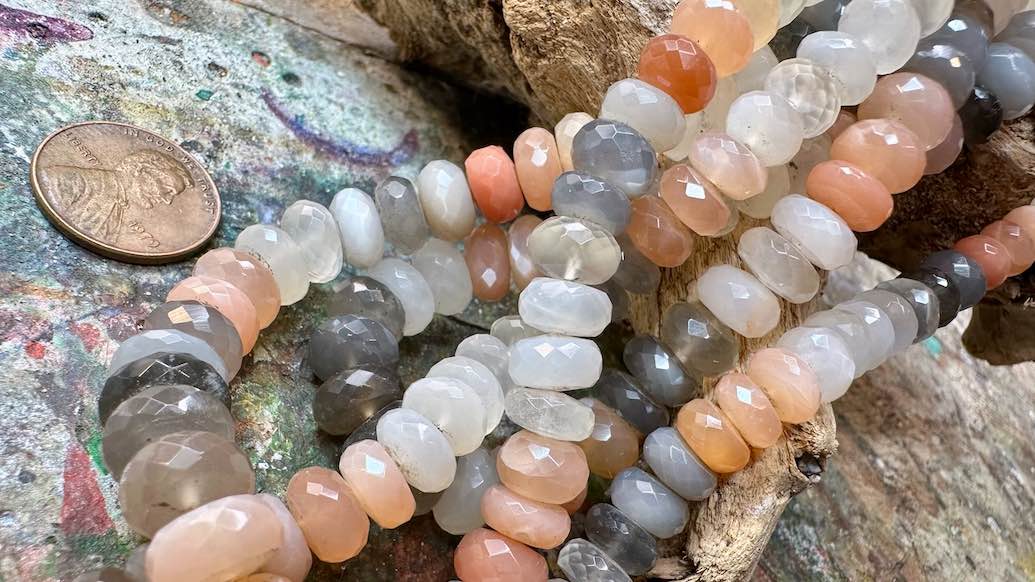 Multi-Moonstone Bead Strand - Graduated Faceted Rondelles - 7.5mm - 9.5mm - 18”