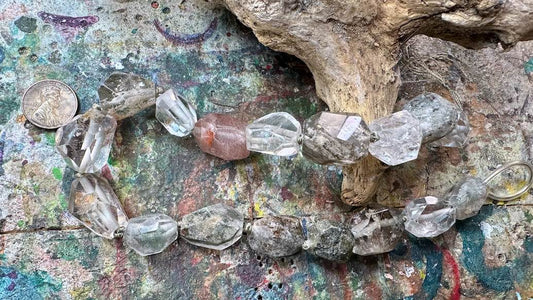 Rutilated Chlorite Bead Strand - Faceted Nuggets - 16.5mm x 21.5mm - 14.5”