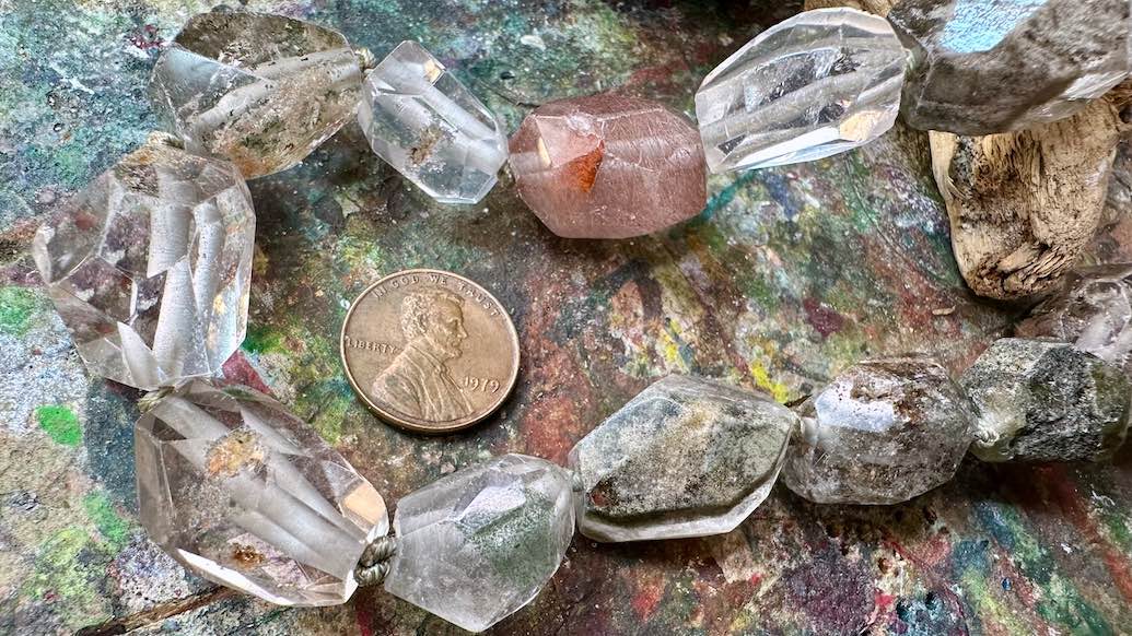 Rutilated Chlorite Bead Strand - Faceted Nuggets - 16.5mm x 21.5mm - 14.5”