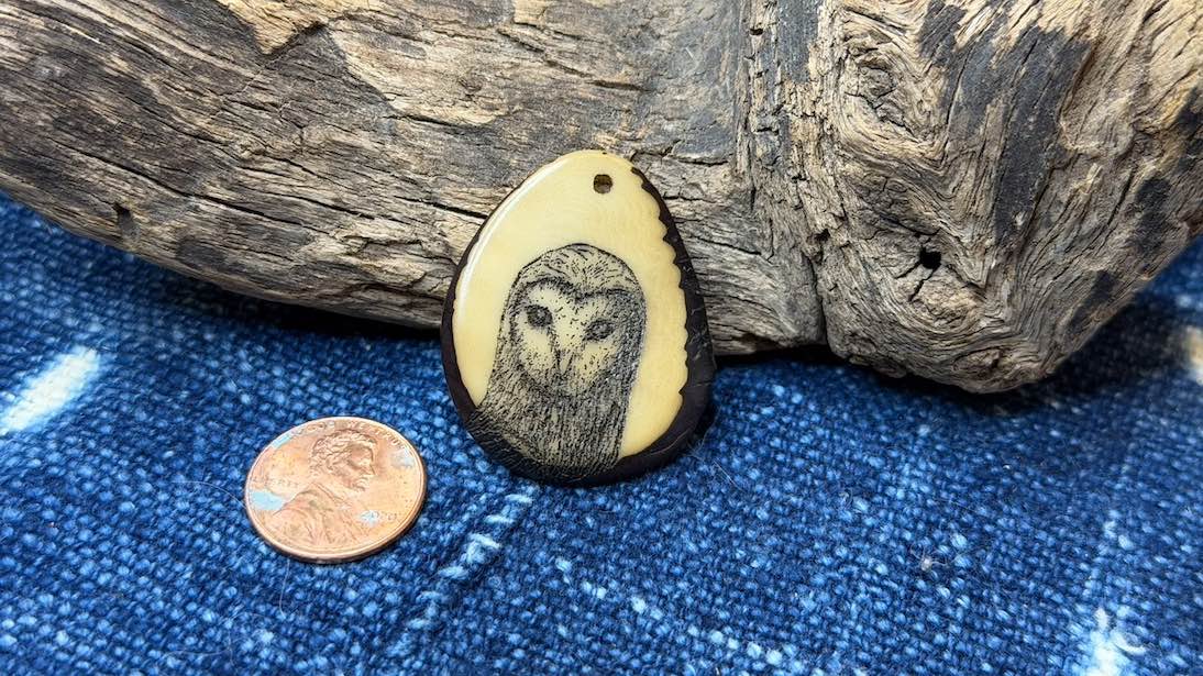 Laser-Etched Tagua Nut (Vegetable Ivory) Pendant by Andrew Thornton
