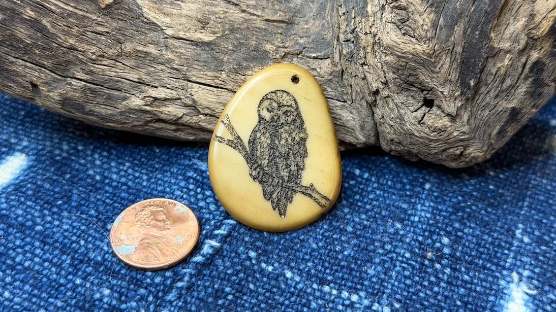 Laser-Etched Tagua Nut (Vegetable Ivory) Pendant by Andrew Thornton