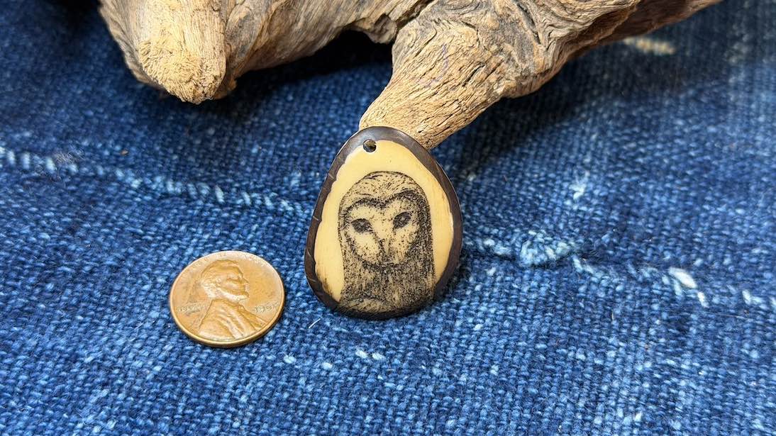 Laser-Etched Tagua Nut (Vegetable Ivory) Pendant by Andrew Thornton