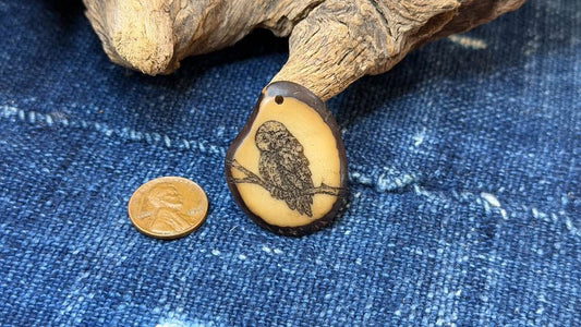 Laser-Etched Tagua Nut (Vegetable Ivory) Pendant by Andrew Thornton