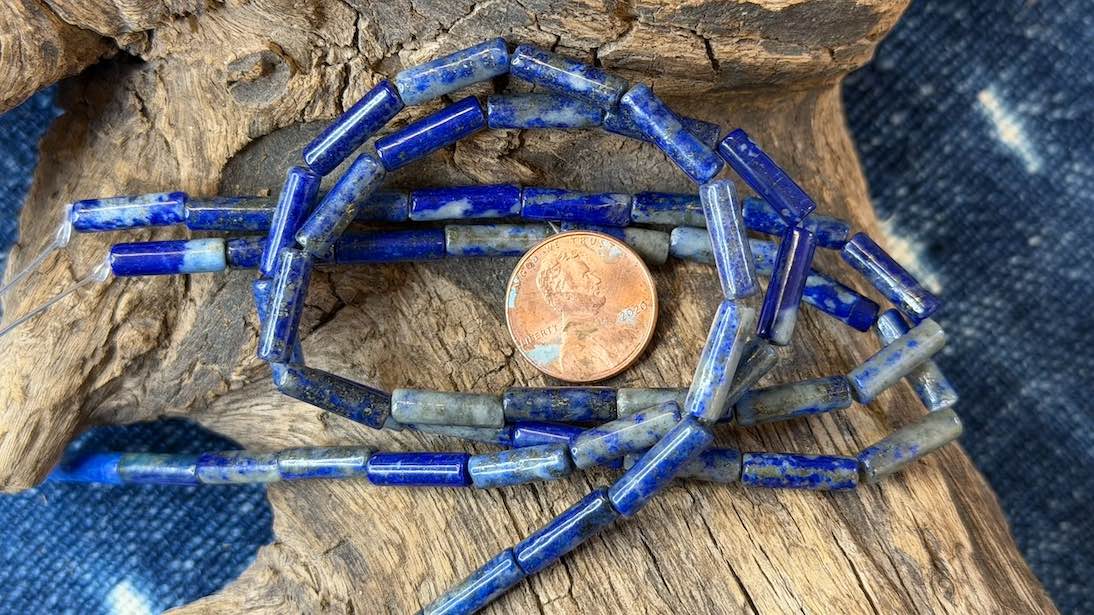 Lapis Lazuli Bead Strand - Tubes - 4mm x 13mm - 15"