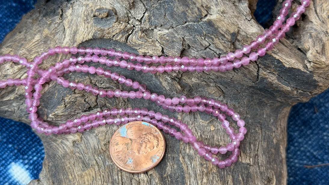 Pink Tourmaline Bead Strand - Micro-Faceted Rounds - 2.5mm - 12.5"