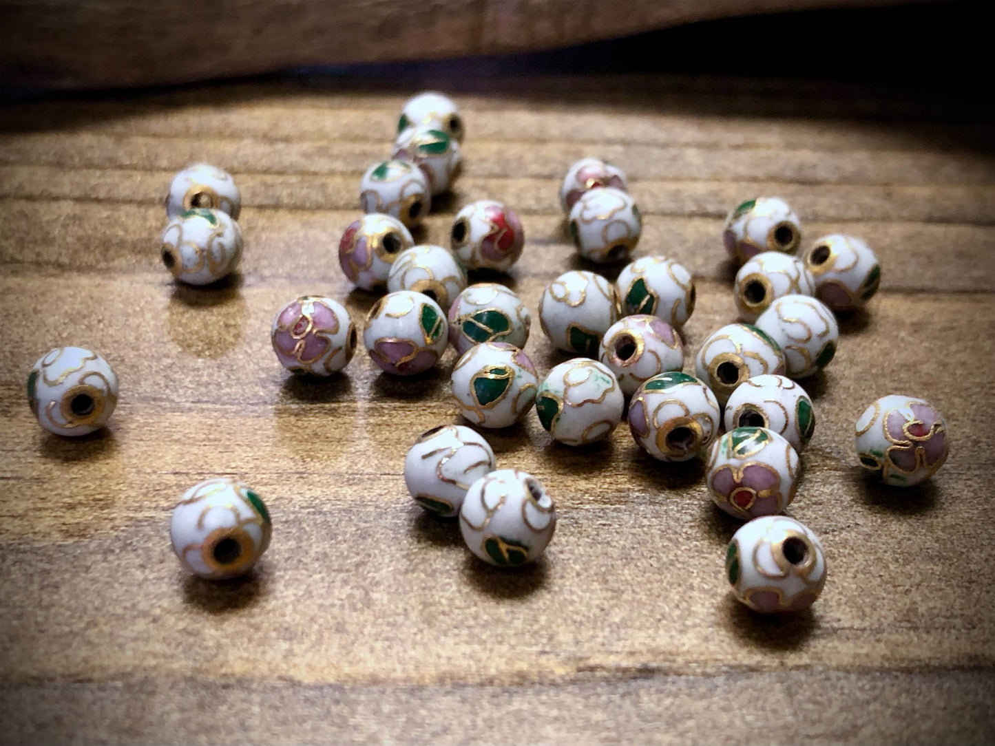 Vintage Cloisonné Floral Bead - White