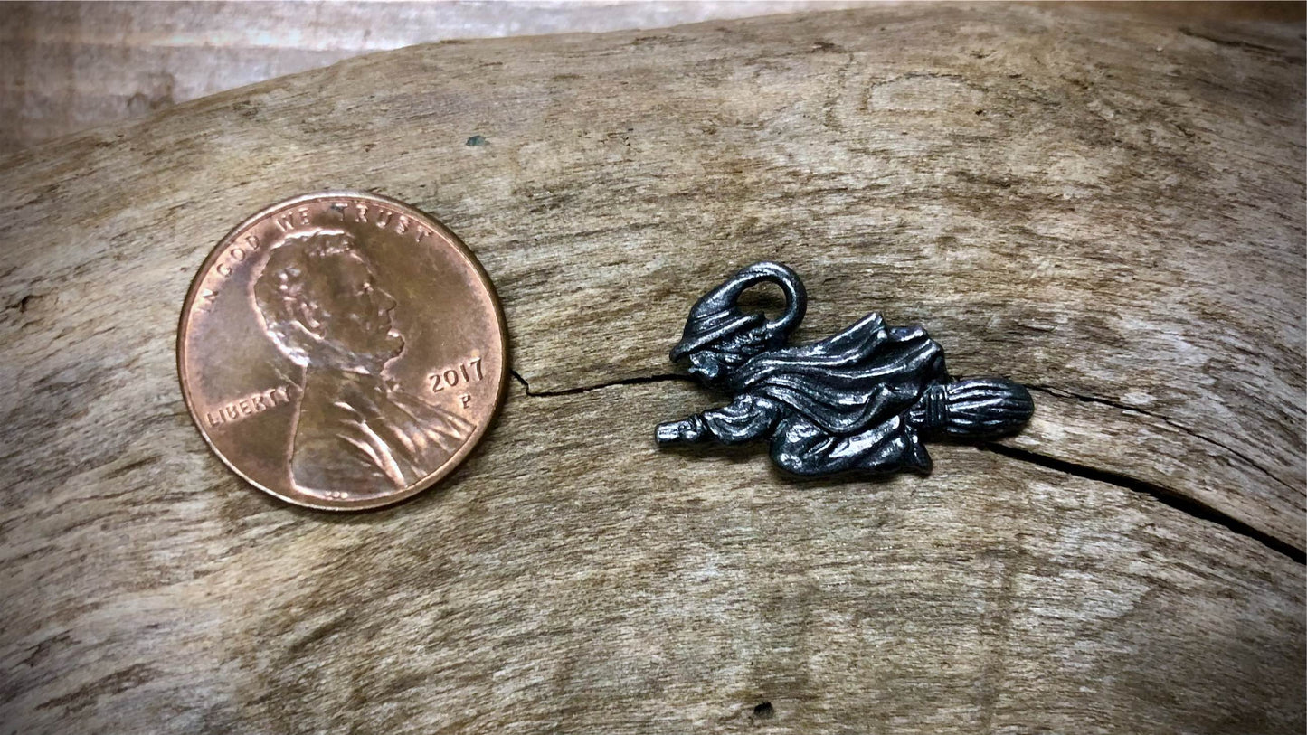 Halloween Charm - Flying Witch - Gunmetal