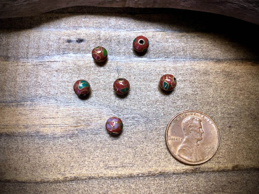 Vintage Cloisonné Floral Bead - Red