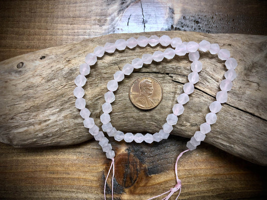 Rose Quartz Matte Faceted 6mm Rounds - 15"
