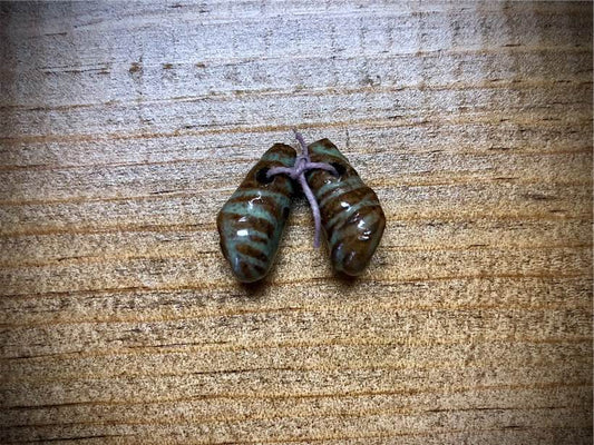 Marsha Neal Studio Ceramic Bead Pair - Sea Green/Brown Shells