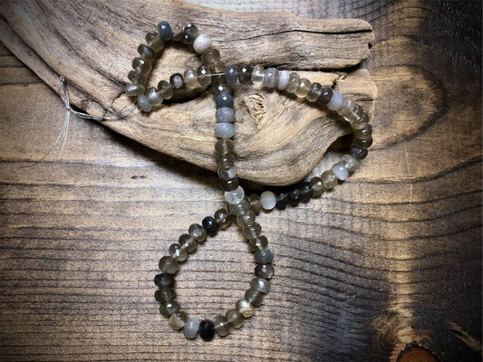 Grey Moonstone Brilliant Cut Faceted Rondelles Strand - 8mm x 4mm to 8mm x 7mm - 18"