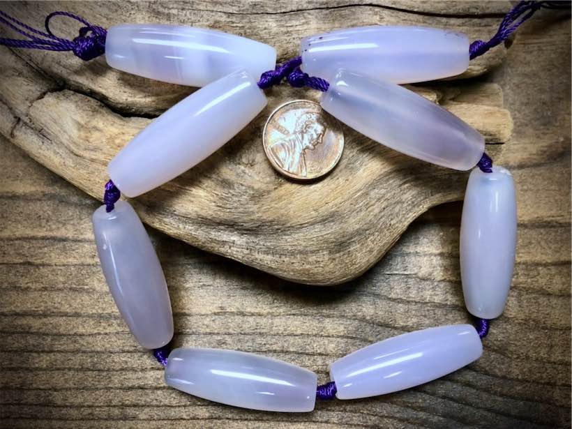 Blue Chalcedony Barrel Beads - 30mm x 14mm