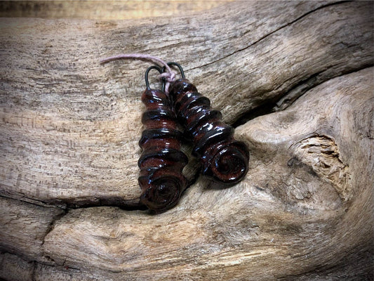 Marsha Neal Studio Ceramic Bead Pair - Coffee Flattened Spirals