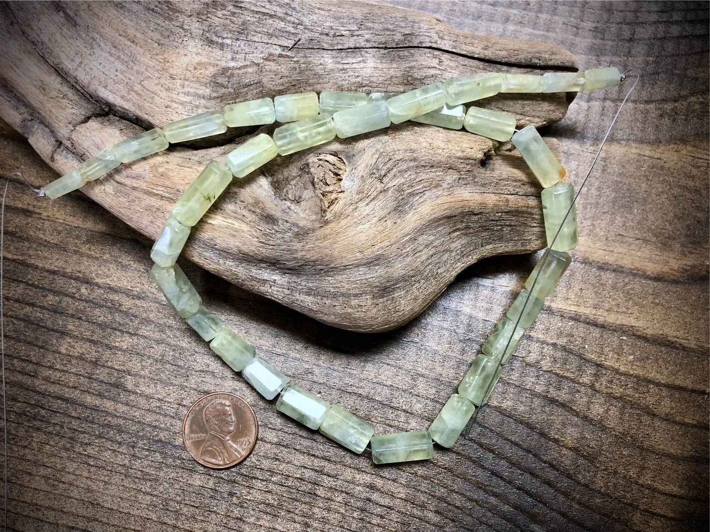 Prehnite Graduated Rough Cut Hexagon Tubes Strand - 10mm x 4mm to 15mm x 7mm - 16.5"