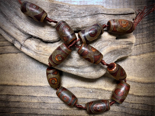 Tibetan Agate Barrel Beads - 24mm x 14mm