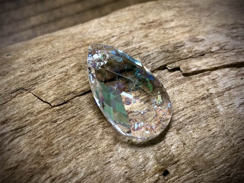 European Crystal Faceted Teardrop Pendant - White Patina