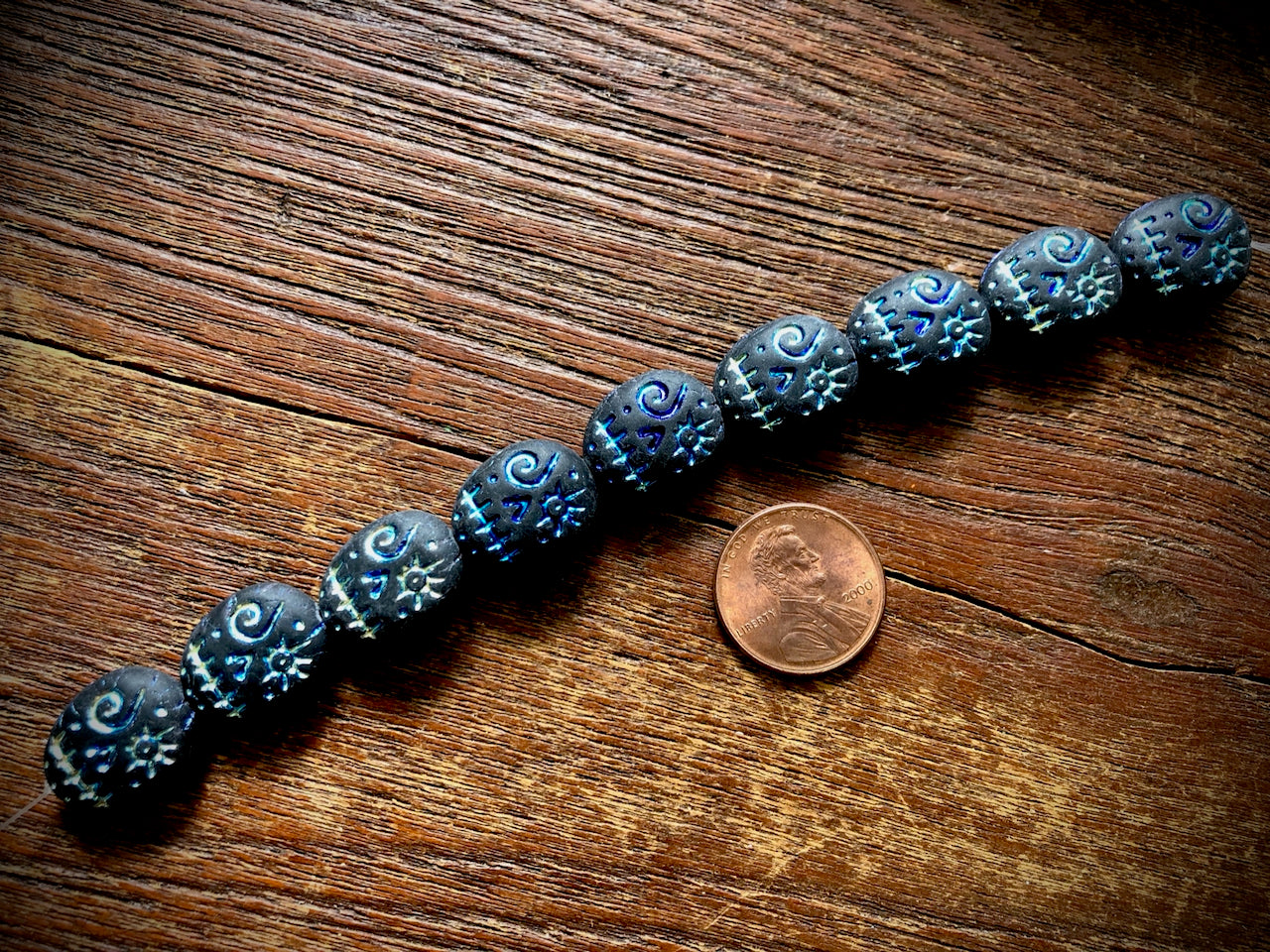 Czech Glass Bead Strand—Skull Beads—Jet AB