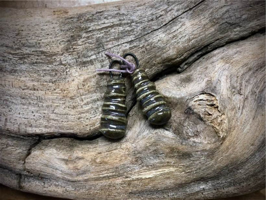 Marsha Neal Studio Ceramic Bead Pair - Storm/Natural Spirals