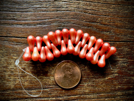 Czech Glass Strand—Drip Beads—Orange Coral Pearl