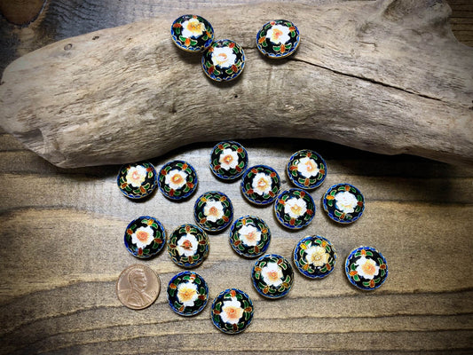 Vintage Cloisonné Floral Saucer Bead