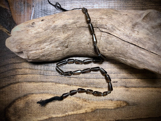 Dark Smoky Quartz 12mm x 5mm Teardrop Beads - 12"