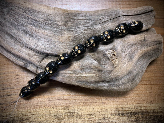 Czech Glass Skulls - Black with Gold Wash