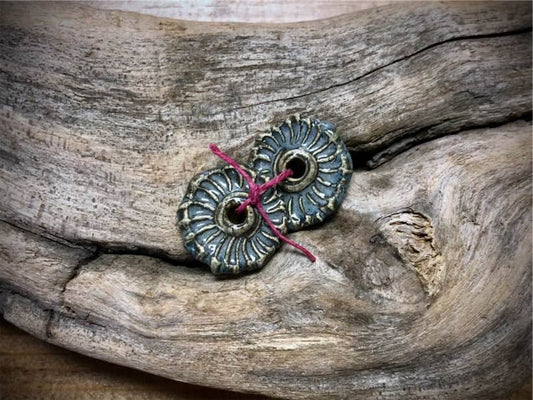 Marsha Neal Studio Ceramic Bead Pair - Blue/Natural Wheels