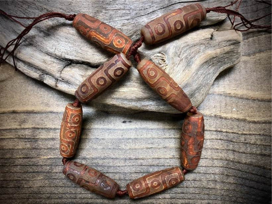 Tibetan Agate Barrel Beads - 40mm x 14mm