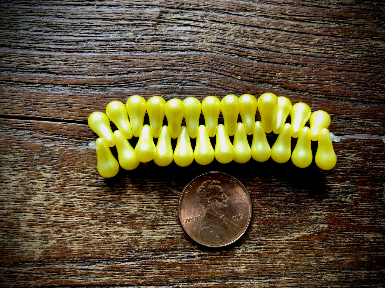 Czech Glass Strand—Drip Beads—Yellow Pearl