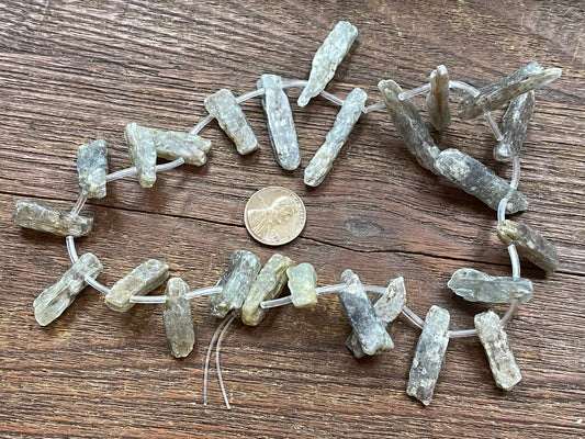 Green Kyanite 15x8mm-44x14mm Top-Drilled Stick Beads