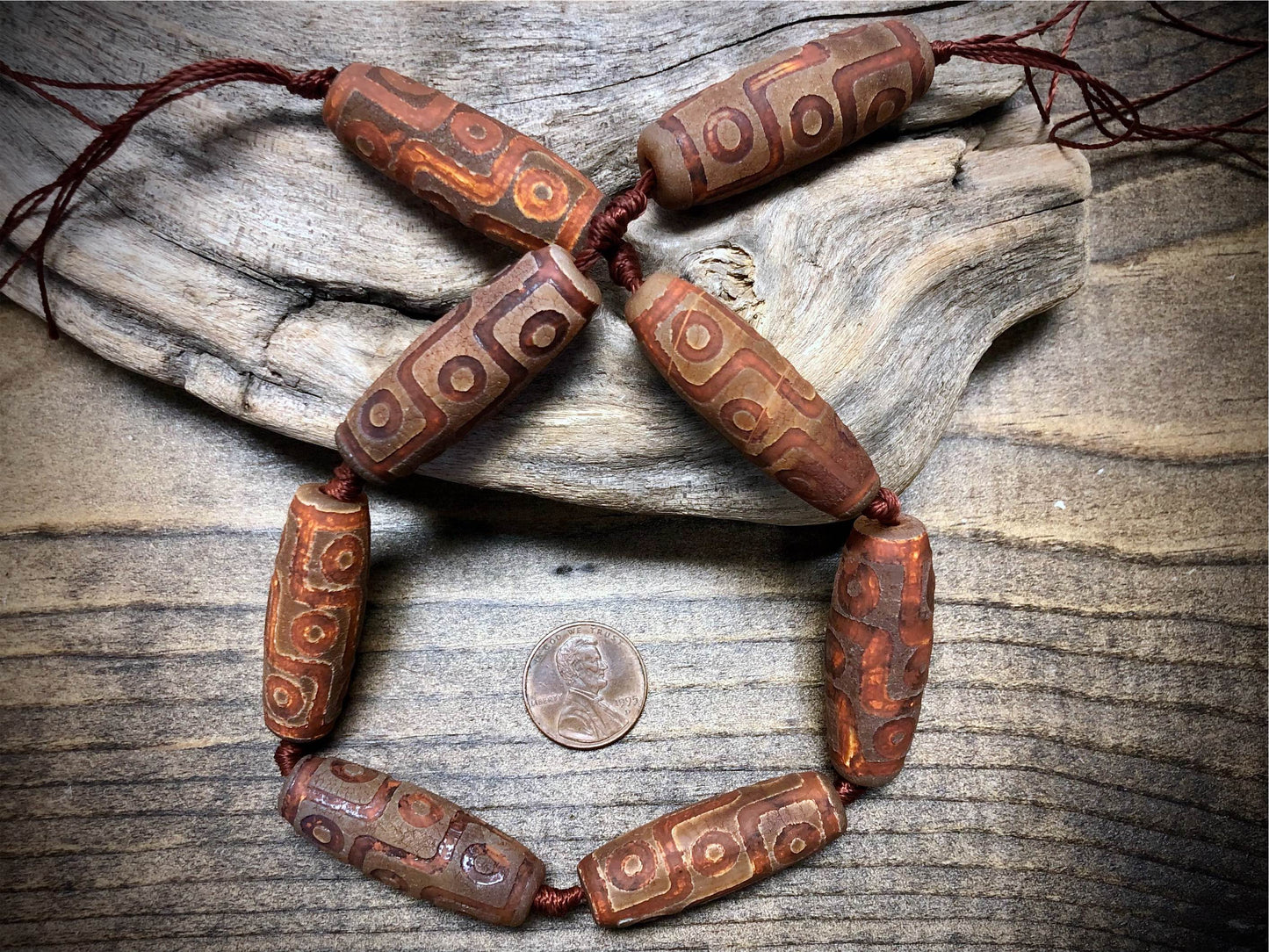 Tibetan Agate Barrel Beads - 40mm x 14mm