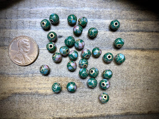 Vintage Cloisonné Floral Bead - Green