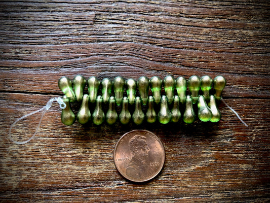 Czech Glass Strand—Drip Beads—Green Bronze Luster