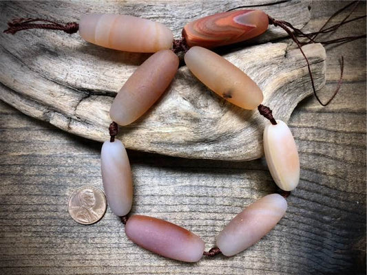 Light Orange Agate Matte Barrel Beads - 38mm x 15mm