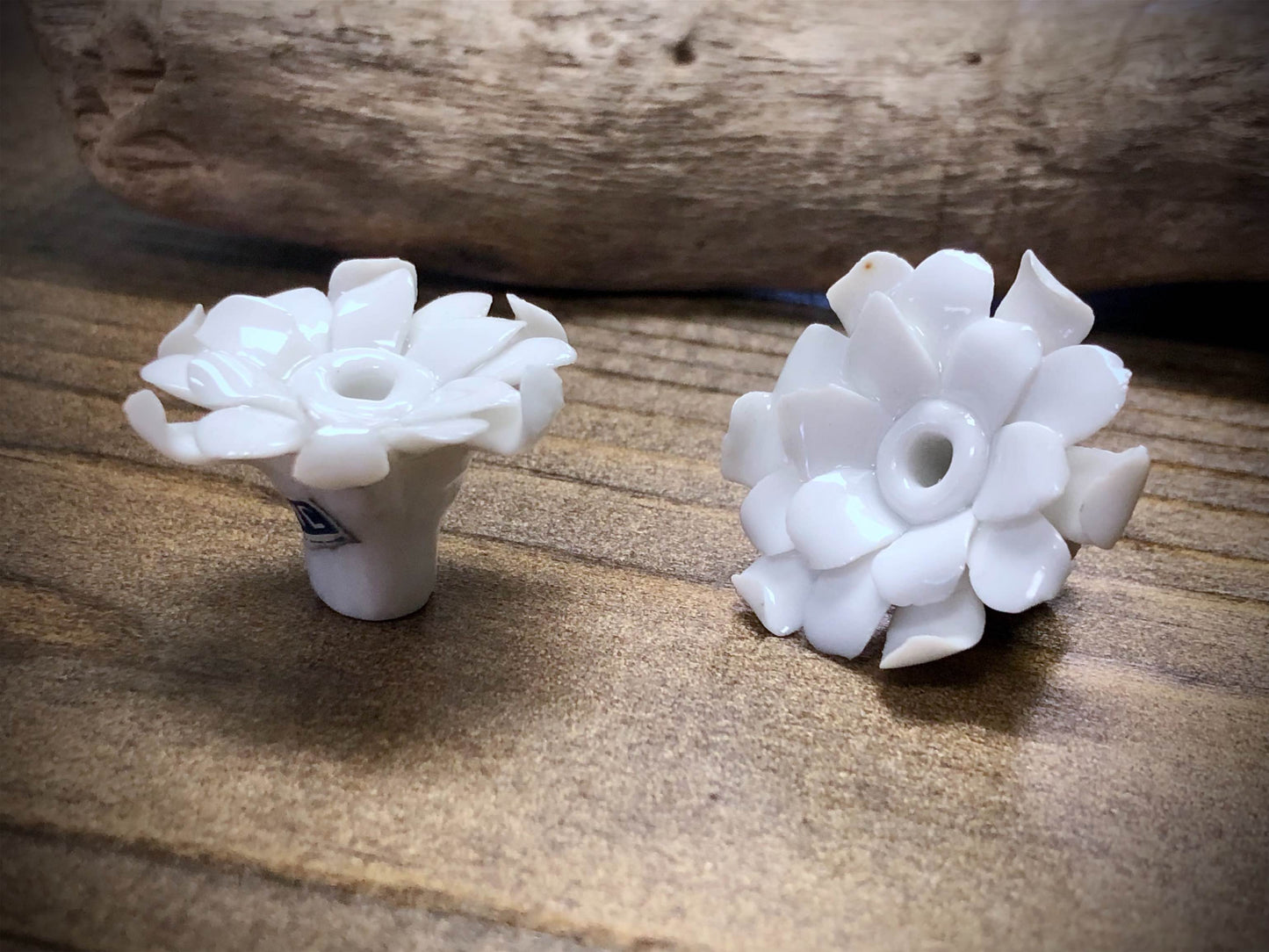 Vintage Japanese White Flower Glass Focal Bead