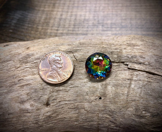 European Crystal Faceted Round Pendant - Bright Rainbow