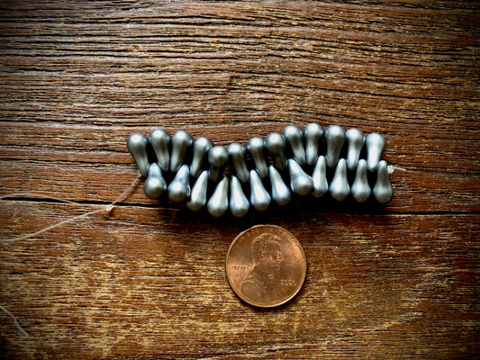 Czech Glass Strand—Drip Beads—Silver Grey Pearl