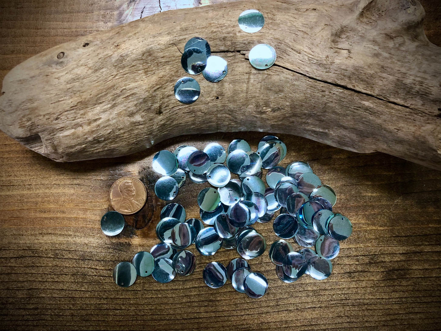 Vintage Sequins - 12mm Round - Bag of Approx. 100 - Ice Blue