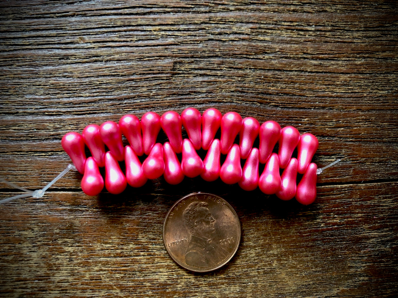 Czech Glass Strand—Drip Beads—Hot Pink