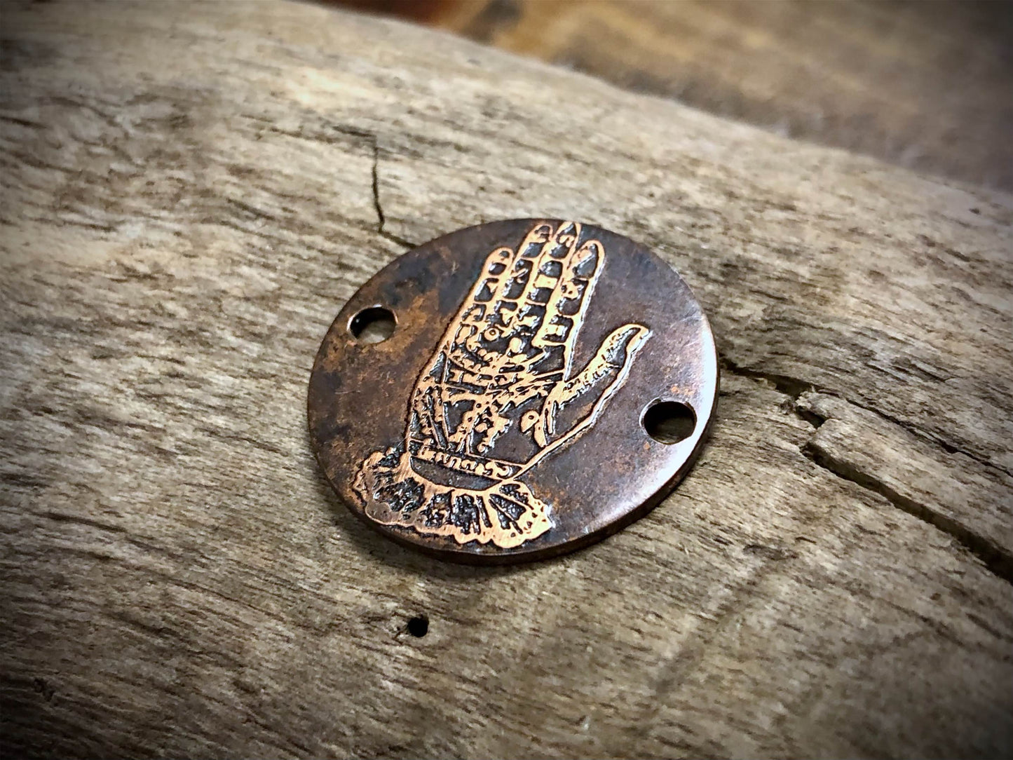 Etched Copper Pendant - Palmistry Hand