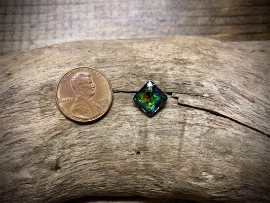 European Crystal Faceted Princess Cut Diamond Pendant - Bright Rainbow
